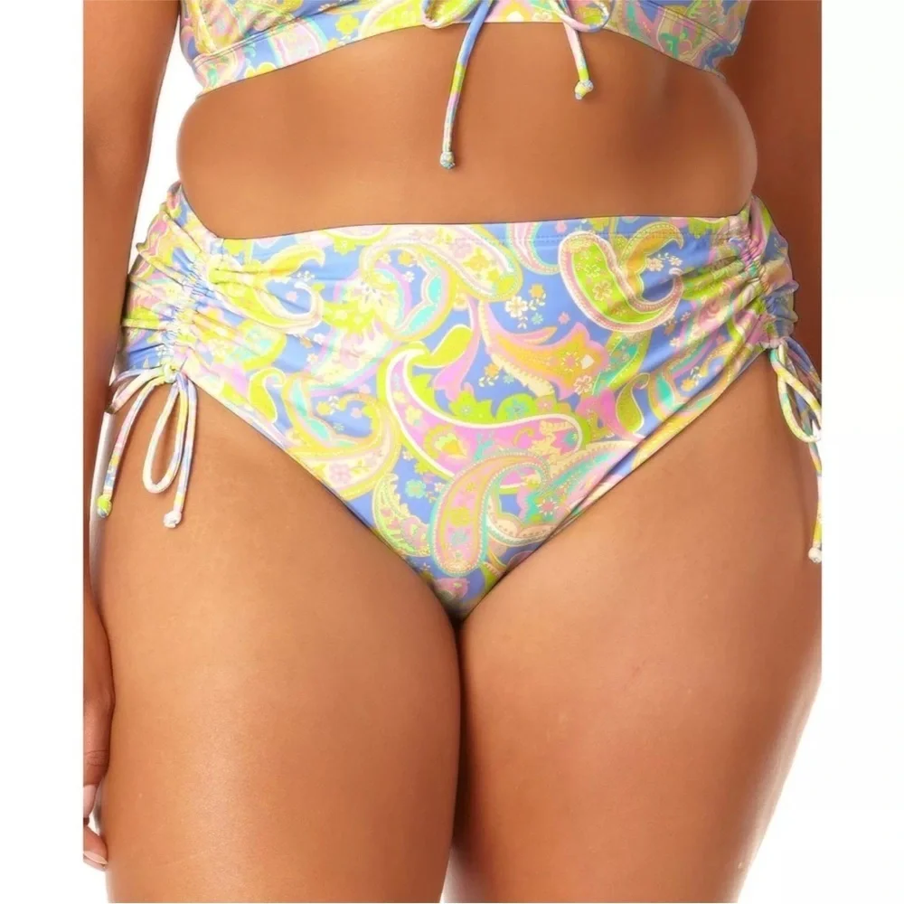 California High Waist Drawstring Full Bottom Pastel Paisley Swim Separate